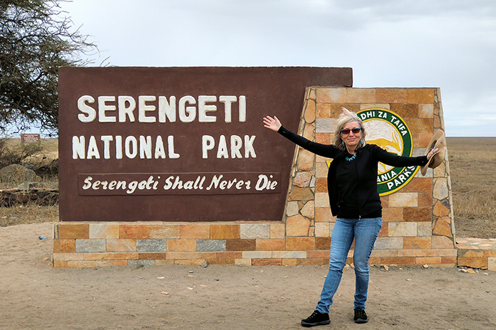 Lucille at the Serengeti Sign