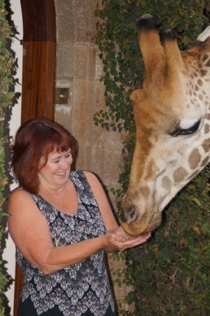 Ruth Rundle at Giraffe Manor in Kenya