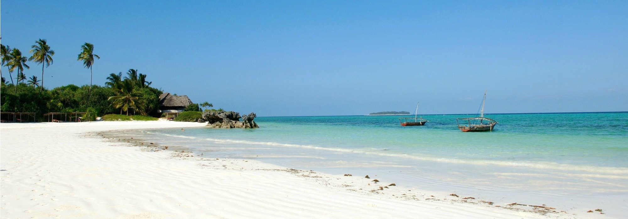 Miles of white sandy beaches in Zanzibar