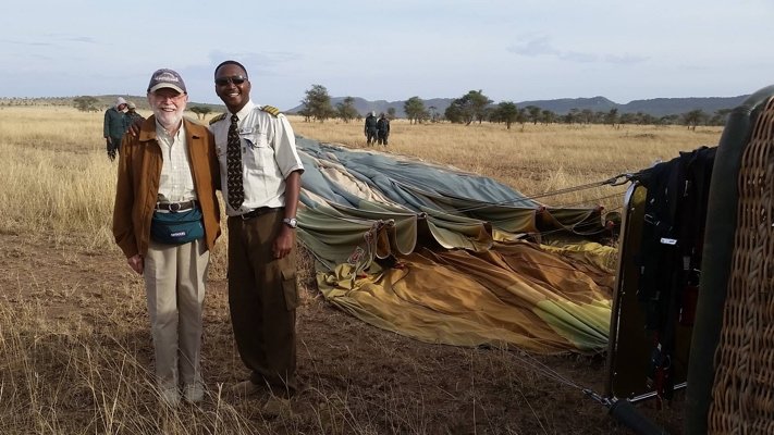 Edward Hinker on a balloon safari in Tanzania