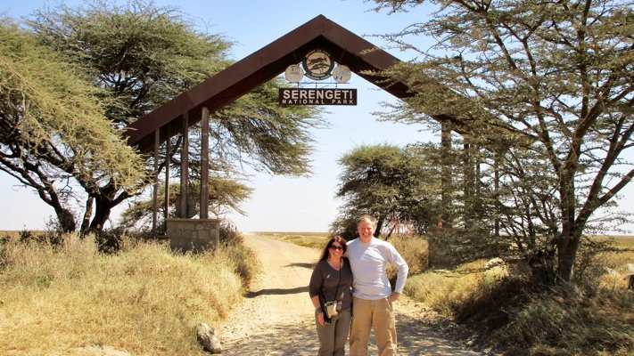 Theresa and Kevin at the gates of Serengeti National Park